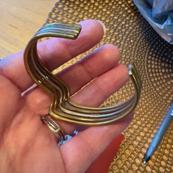 Taxco 1980s Vintage Mixed Metals Wave Cuff Bracelet Brass Silver Copper - Picture 4 of 7